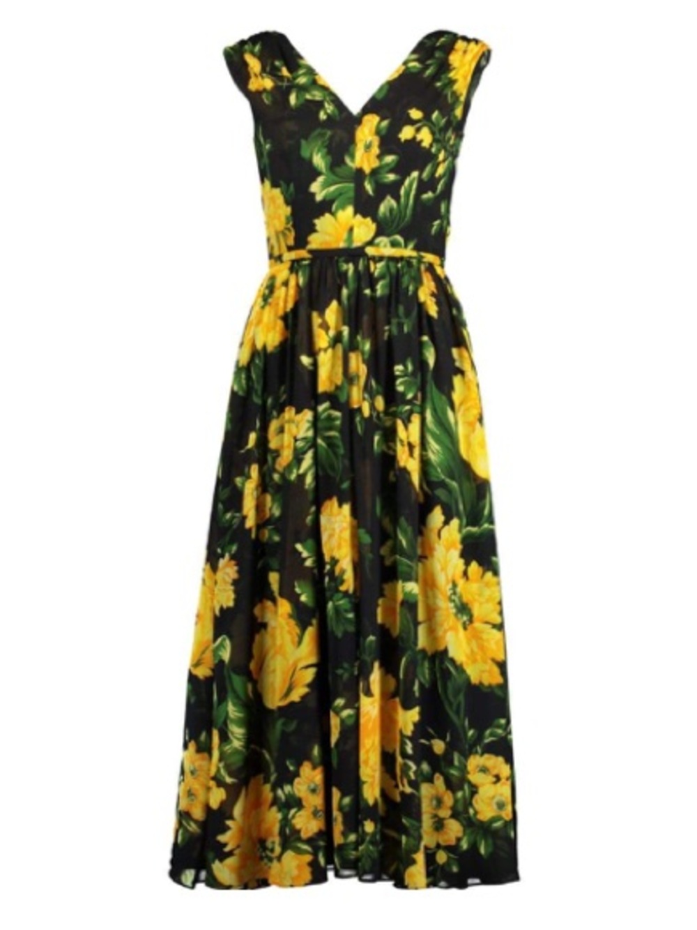 Carolina Herrera Floral Print Midi Dress Size 14 Black Orange